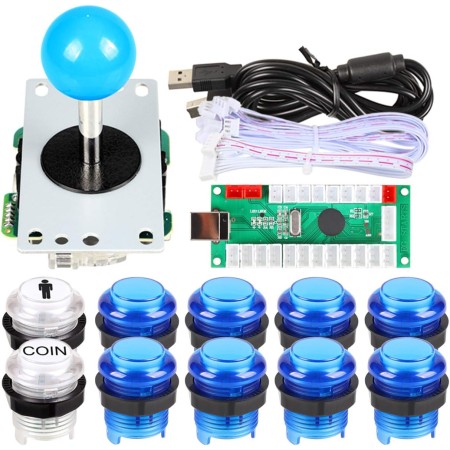 EG STARTS 1 jugador USB LED Encoder para PC Juegos Blue Stickers Controllers + 10x LED Botones iluminados para Arcade Joystick