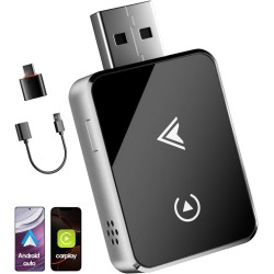 Adaptador Inalámbrico 2 en 1 para CarPlay/Android Auto, PARPAT 2025 Conversión Mejorada de Cable a Inalámbrico con USB/Tipo-C,