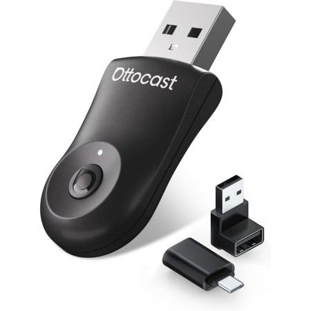 Mejorado 2025-2-en-1 Adaptador inalámbrico CarPlay y Android Auto, OTTOCAST Mini para iOS 10+ y Android 11+, Convierte CarPlay