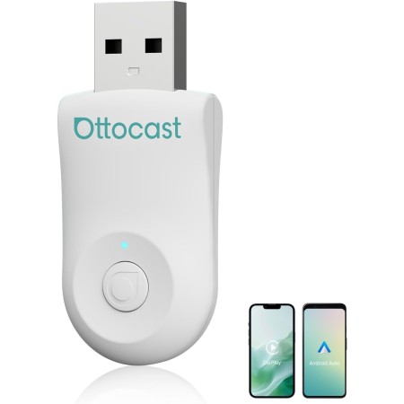 Mejorado 2025-2-en-1 Adaptador inalámbrico CarPlay y Android Auto, OTTOCAST Mini para iOS 10+ y Android 11+, Convierte CarPlay