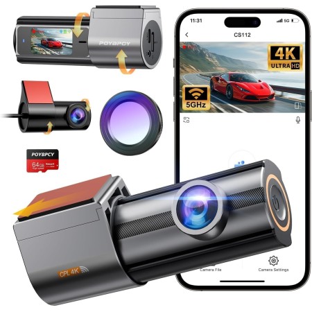 Dashcam, 4K+1080P Dash CAM Coche, WiFi Camara Coche con CPL, Camara Coche Grabadora con Tarjeta 64G, Super Visión, Gran 170°,