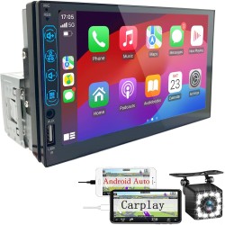 Radio Coche 1 DIN con CarPlay y Android Auto - Pantalla Táctil de 7 Pulgadas, Autoradio con Bluetooth y Soporte Mirror Link para