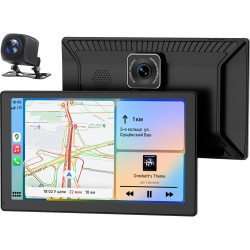 Pantalla Coche, 9" Pantalla Carplay Coche para Apple y Android con Cámara Trasera y Delantera HD 1080P, Navegación GPS, Sonido