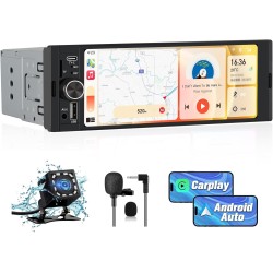 Hexinex Radio de Coche 1 DIN Universal con Carplay y Android Auto Inalámbrico,Autoradio 1 DIN con Pantalla Táctil de 6.36