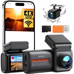 iZEEKER 4K Dashcam Frontal y Trasera, WiFi 6 Dash CAM Coche con Tarjeta 32G, 4K+1080P Camara Coche, Pantalla de 2.99", App,