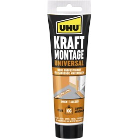 UHU Pegamento universal de montaje, 200 g, fuerte agarre para interior y exterior, sin disolventes, secado rápido, resistente al