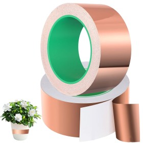 Cinta de Cobre Contra Caracoles, 5cm x 25m Cinta de Cobre Autoadhesiva, Cinta de Lámina de Cobre, Ambos Lados Cinta de Cobre,