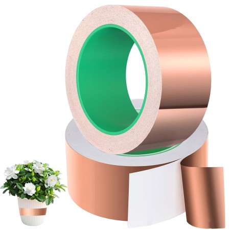 Cinta de Cobre Contra Caracoles, 5cm x 25m Cinta de Cobre Autoadhesiva, Cinta de Lámina de Cobre, Ambos Lados Cinta de Cobre,