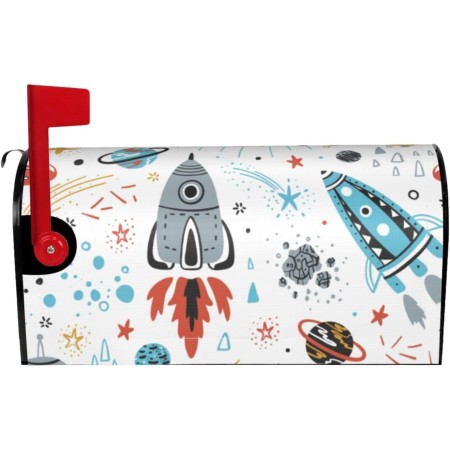 Funda magnética para buzón de correo con estampado de cohetes de dibujos animados, protector de buzón, resistente a la