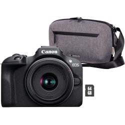 CANON EOS R100 Cámara Mirrorless + Objetivo RF-S 18-45 mm F4.5-6.3 IS STM + Bolsa para Cámara + Tarjeta SD de 64GB | Cámara Evil