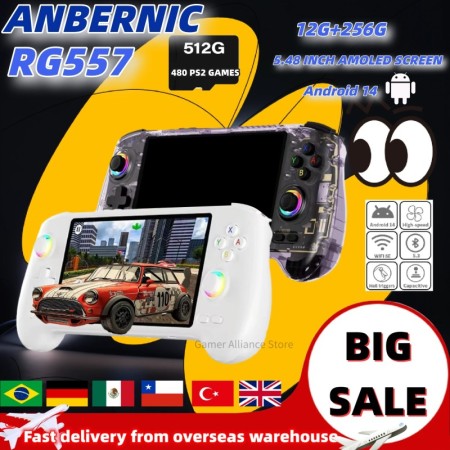 ANBERNIC-consola de juegos portátil RG557, reproductor de vídeo Retro,