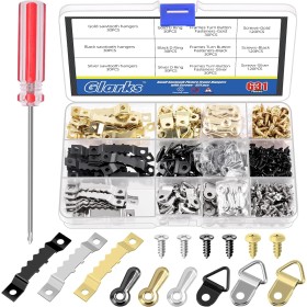 Glarks Kit de 631 piezas para colgar cuadros dorados, plateados y negros, incluye ganchos para marcos de fotos con dientes de