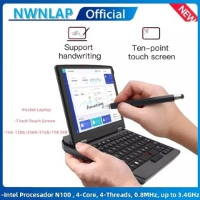 Mini ordenador portátil Intel N100 de 7 pulgadas, pantalla táctil IPS,