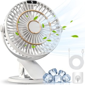 COZII Rechargeable USB Fan, 3 in 1 Small Table Fan with Clip, Powerful Quiet Portable Fan 5 Speed, 720° Rotation Mini Fans for