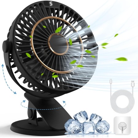COZII Rechargeable USB Fan, 3 in 1 Small Table Fan with Clip, Powerful Quiet Portable Fan 5 Speed, 720° Rotation Mini Fans for