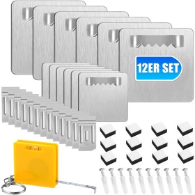 12 Piezas Colgador Cuadros, Colgador de Cuadros Adhesivo Ganchos Autoadhesivos para Cuadros y Espejos, Soporte de Pared para
