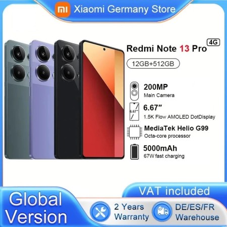 Xiaomi-smartphone Redmi Note 13 Pro, versión Global, 4G, MediaTek, Hel