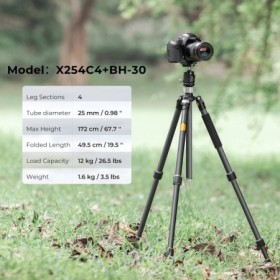 K & F Concept-trípode de fibra de carbono de 68 pulgadas/1,7 m con cab