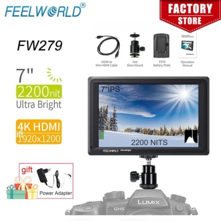 Feelworld FW279 7 pulgadas 4k HDMI DSLR cámara monitor de campo 2200 l