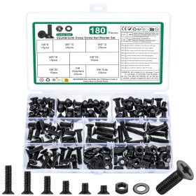 Juego de 180 tornillos avellanados M6, juego de tuercas y pernos M6, juego de pernos y tuercas de cabeza plana con arandelas,