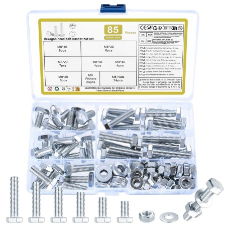 85 Pcs M8 Juego de Tornillos y Tuercas Hexagonales, Tornillos con Cabeza Hexagonal, Tornillos Pernos Hexagonales y Tuercas y