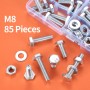 85 Pcs M8 Juego de Tornillos y Tuercas Hexagonales, Tornillos con Cabeza Hexagonal, Tornillos Pernos Hexagonales y Tuercas y