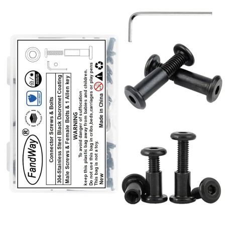 FandWay Tornillos De Conexión,M5x16mm Tornillos Para Muebles de Acero Inox A2 V2A Dacromet Negro Para Armarios,Tableros,Madera