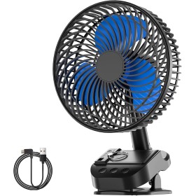 ATEngeus Ventilador USB 4 en 1, 8'' Pinza Ventiladores, 10000 mAh Recargable Batería Ventilador, 5 Velocidades Camping