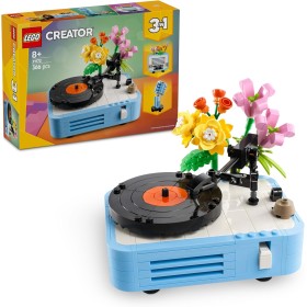 LEGO Creator 3 en 1 Tocadiscos con Flores Vintage, Set de Construcción Musical Convertible en Radio Retro o Micrófono de