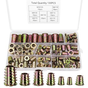 Crihovy Juego de 130 Piezas Insertos Roscados, Tuercas para Madera de Aleación de Zinc, Tuercas Hexagonales Inserción Roscado,