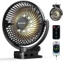 Ateroll 10000mAh Clip Fan with Remote Control, 3 Speeds Rechargeable Battery Portable Fan with Timer and LED Lights, 8 Inch