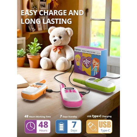Inspireyes Walkie Talkie Kids Rechargeable, 48 Hours Working Time, Long Range 3 Km, Birthday Gifts for Boys and Girls, Outdoor