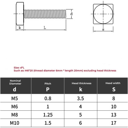KSeSii 1~10 Uds M4 M5 M6 M8 M10 M12 304 A2 Tornillos de Cabeza Cuadrada de Acero Inoxidable Perno de máquina de Cabeza de Forma