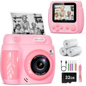 LETSHAHA Instant Photo Camera, 1080P 20MP 10 x 2.4 Inch Instant Photo Camera with 32 GB Card and Three Rolls of Printer Paper,