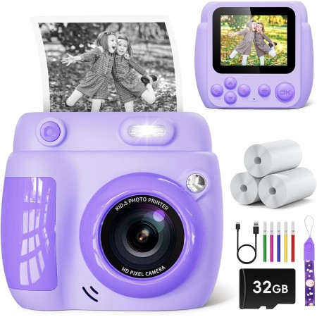 LETSHAHA Instant Photo Camera, 1080P 20MP 10 x 2.4 Inch Instant Photo Camera with 32 GB Card and Three Rolls of Printer Paper,
