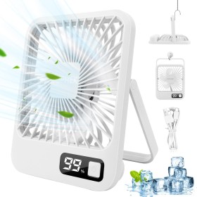 JOPHEK USB Fan, 3000 mAh Portable Table Fan – 5 Speeds Mini Silent Fan for Office, Home, Travel, Camping (White)