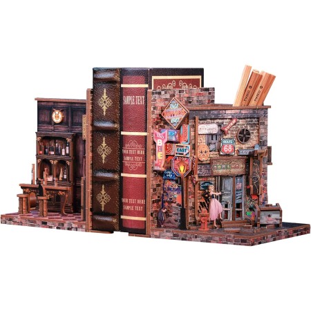 CUTEBEE Book Nook Miniature Dollhouse Building Kit, Dollhouse with Dust Cover and LED Light, Booknook Library for Model Making