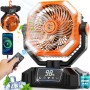 Camping Fan with LED Light, 20000mAh Rechargeable Automatic Vibration Fans for Outdoor Camping Tent with Remote, 5 Speed USB