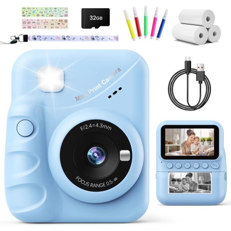 TIATUA Instant Kids Photo Camera, 3.0'' HD 48MP Instant Camera for Kids with 32GB Card and Printing Paper, HD 1080P Instant