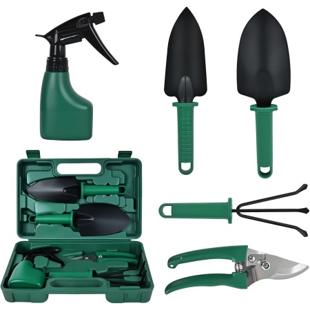Kit de 5 Herramientas de Jardinería Profesionales con Funda de Transporte - Acero Inoxidable, Mangos Ergonómicos Antideslizantes
