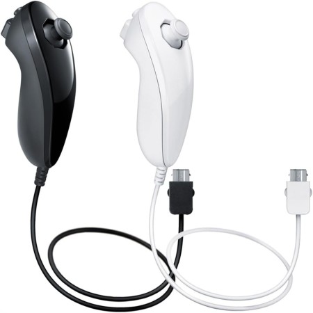 AFUNTA Nunchuck Controlador Gamepad para Nintendo Wii U, 2 Packs Reemplazo Mando para Wii U Videojuego - Negro, Blanco