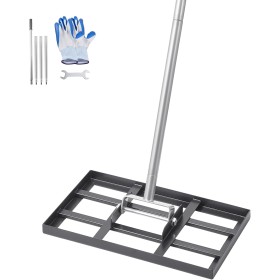 VEVOR Rastrillo Nivelador de Césped con Mango, Placa de Suelo de 254 x 430 mm, Nivelador de Suelo de Acero al Carbono Resistente