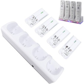 Estación de Carga 4 en 1 para Mando a Distancia Wii y Wii U, Estación de Carga Remota Wii con 4 Baterías Recargables de 2800 MAh