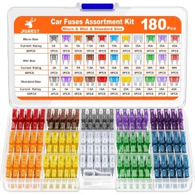 JOREST 180Pcs 12v Fusibles Coche Kit, 60 Mini Fusible Coche + 60 Mediano Fusible Coche + 60 Micro Fusible + Clip - para