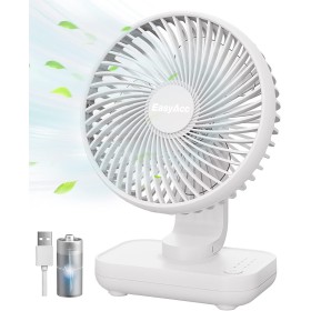 EasyAcc USB Table Fan, Quiet Rechargeable Fans 4000mAh, Powerful with 4 Speeds, Mini Base Fast Charging, Portable Fan for Home,