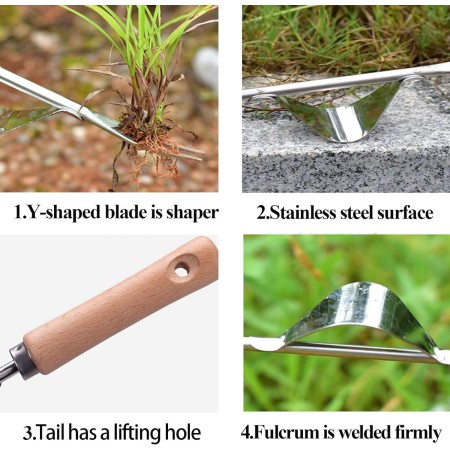 2025 Nuevo Jardinera Manual, Deshierbe Manual Herramienta Gubia de Deshierbe de Acero Inoxidable con Mango Madera Pala