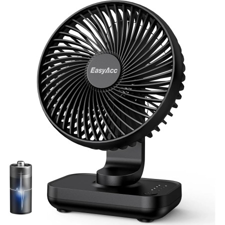 EasyAcc USB Table Fan, Quiet Rechargeable Fans 4000mAh, Powerful with 4 Speeds, Mini Base Fast Charging, Portable Fan for Home,
