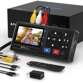 PORTTA VHS to Digital Convertidor, VHS a Digital Grabador con Remote, RCA to HDMI Converter Compatible con VHS, VCR, DVR, DVD,