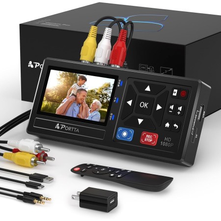 PORTTA VHS to Digital Convertidor, VHS a Digital Grabador con Remote, RCA to HDMI Converter Compatible con VHS, VCR, DVR, DVD,