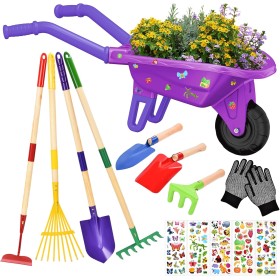 Aragallant Set de Jardinería con Carretilla, Herramientas y Guantes para Niños - Incluye Pala, Rastrillo y Accesorios,